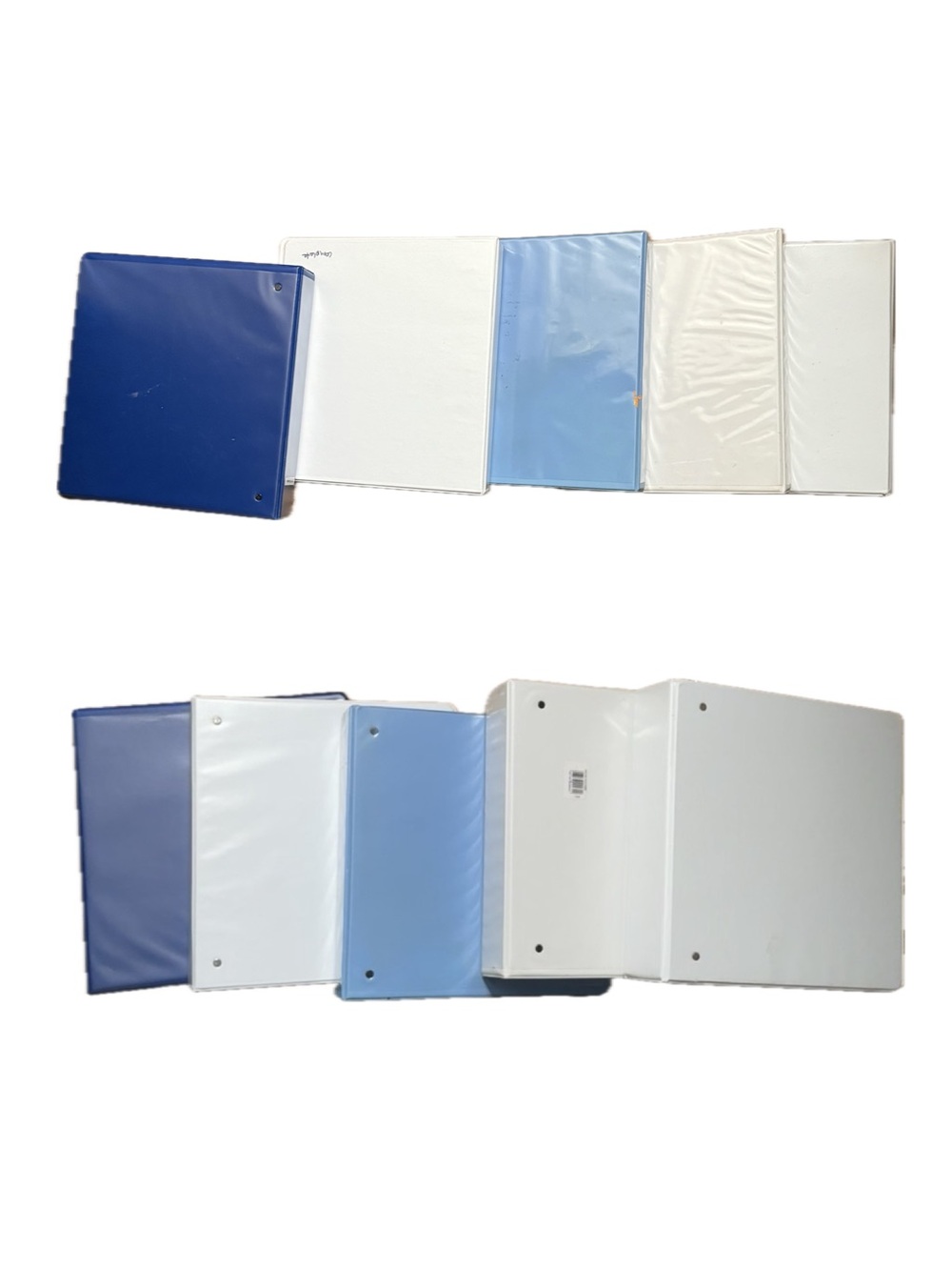 Lot of 5 Assorted 3-Ring Binders Blue & White Used Good Condition